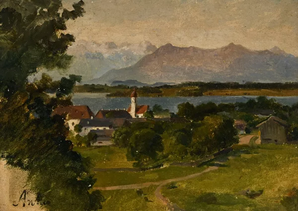 Albert Anker — Vue d'un village lacustre