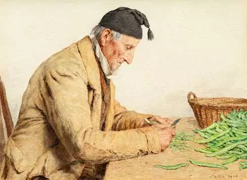 ALBERT ANKER — Peasant preparing beans. 1904. — Koller Auktionen