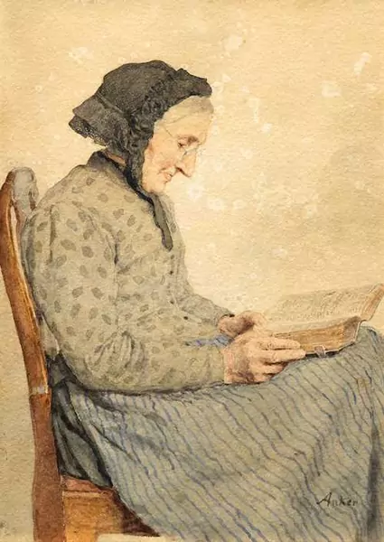 ALBERT ANKER — Ins woman reading the Bible. — Koller Auktionen