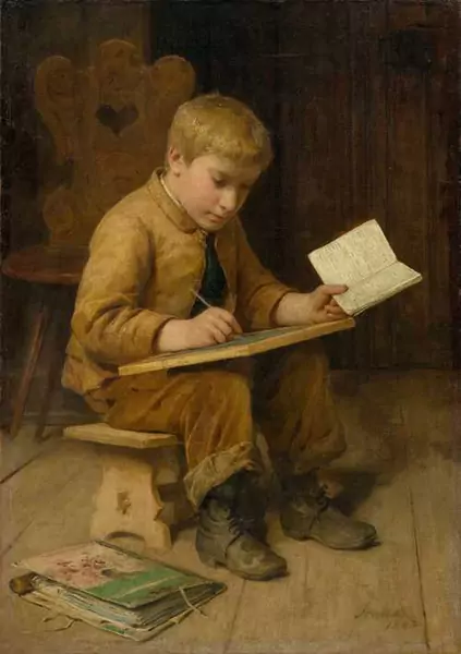 ALBERT ANKER — Schreibender Knabe. 1883. — Koller Auktionen