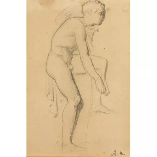 Albert Anker — Männlicher Akt mit aufgestütztem linkem Bein.