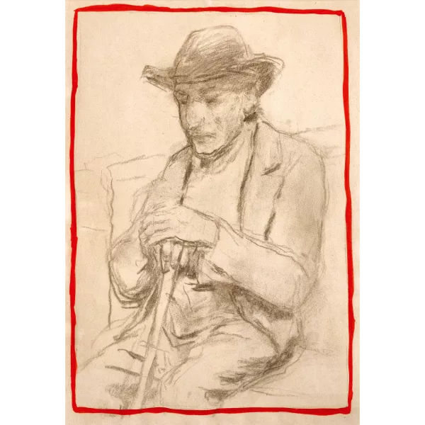 Albert Anker — Sitzender alter Mann mit Stock.