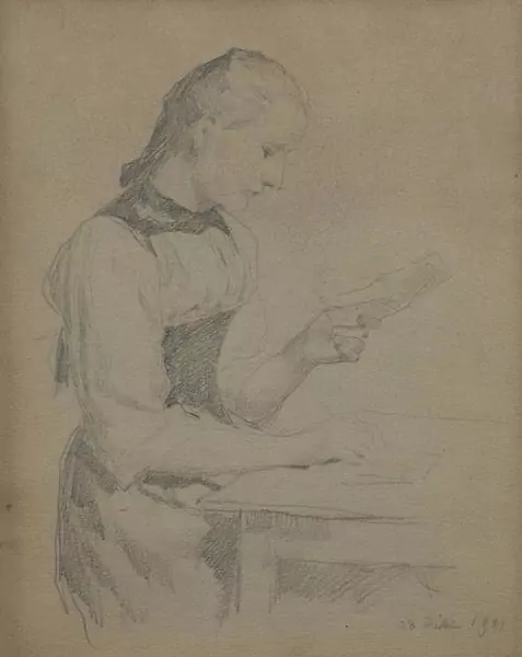 ALBERT ANKER — Doppelseitige Zeichnung: Mädchen beim Schreiben. 1901. — Koller Auktionen