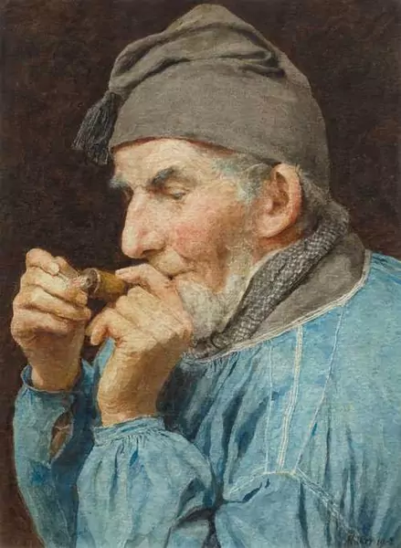 ALBERT ANKER — Bauer mit Pfeiffe. 1908. — Koller Auktionen