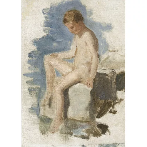 Albert Anker — "Sitzender Knabenakt".