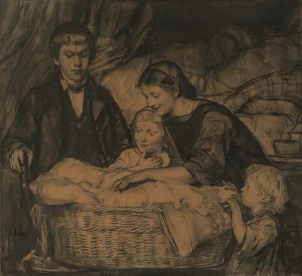 Albert Anker — Der Neugeborene (Kompositionsstudie)