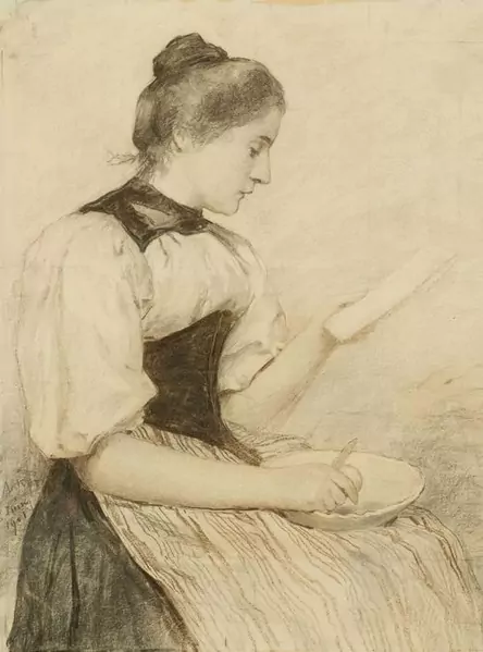 ALBERT ANKER — Recto: Mädchen einen Apfel rüstend. Verso: Heinrich Pestallozzi mit zwei Kindern. 1901. — Koller Auktionen