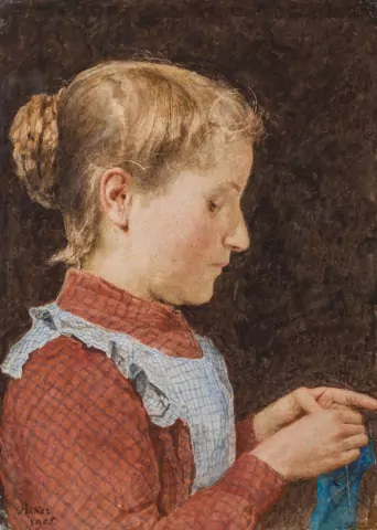Strickendes Mädchen im Profil, 1905
