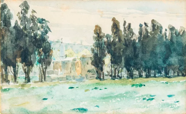 Albert Anker — Village bordé d'arbres,