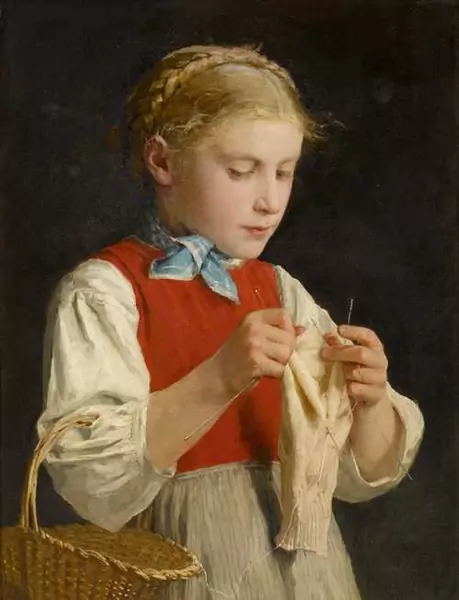 ALBERT ANKER — Strickendes Mädchen. Um 1883/84. — Koller Auktionen