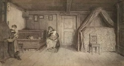ALBERT ANKER — Familienszene in einem Interieur. — Koller Auktionen