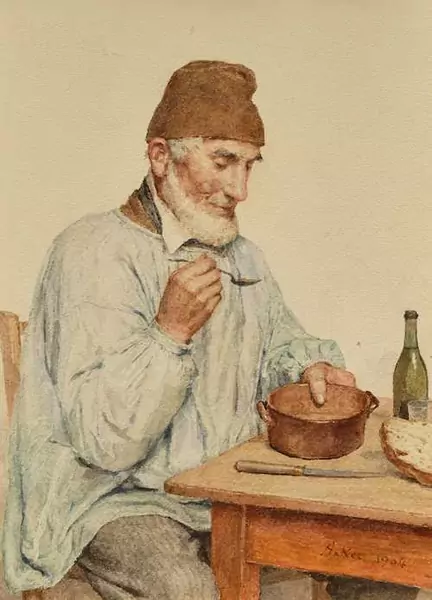 ALBERT ANKER — Peasant eating soup. 1904. — Koller Auktionen
