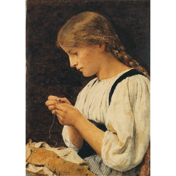 Albert Anker — Nähendes Mädchen im Profil nach links