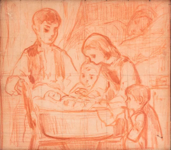 Albert Anker — Etude préparatoire pour l'huile "Le nouveau-né"
