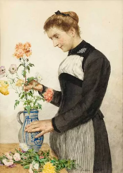 ALBERT ANKER — Young woman with flowers. 1908. — Koller Auktionen