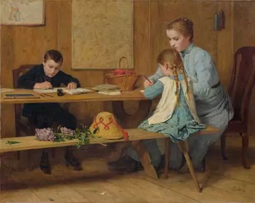 ALBERT ANKER — Kinder bei den Hausaufgaben. Um 1900. — Koller Auktionen