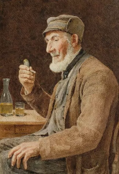ALBERT ANKER — Älterer Pfeifen rauchender Mann. 1906. — Koller Auktionen