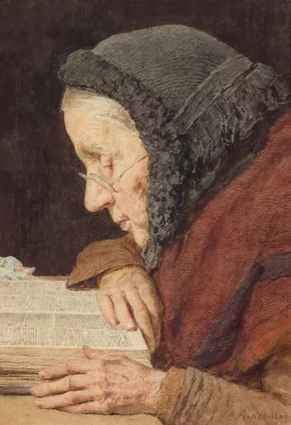 ALBERT ANKER — Ältere Frau in der Bibel lesend. 1904. — Koller Auktionen