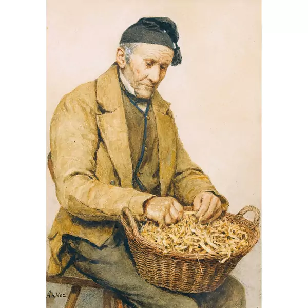 Alter Bauer mit Bohnenkorb