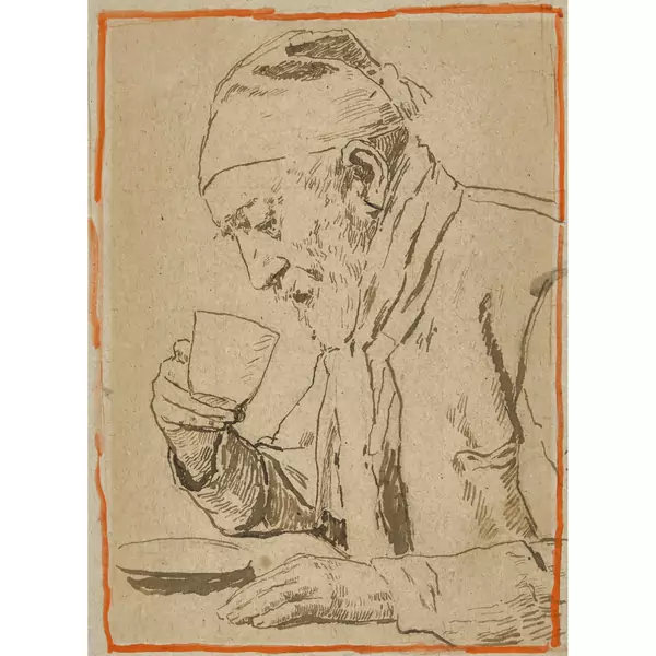 "Grossvater mit Tasse, von Profil"