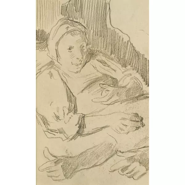 Liegende betagte Frau und Handstudie