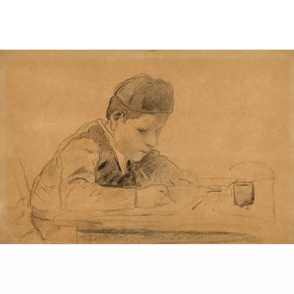 Lesender Knabe mit Mütze