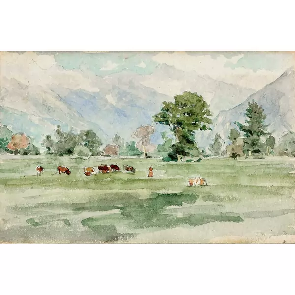 Sommerliche Landschaft mit weidenden Kühen