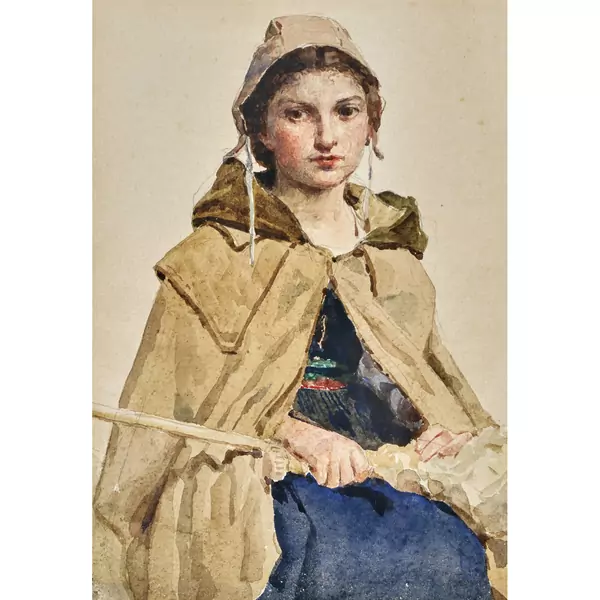 "Mädchen mit Spinnrocken"