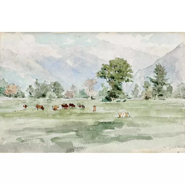 Sommerliche Landschaft mit weidenden Kühen
