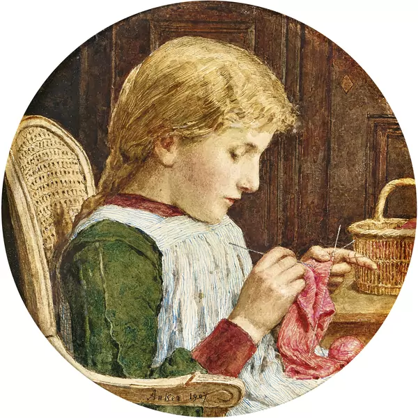Mädchen mit Strickarbeit