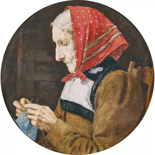 Alte Frau beim Stricken