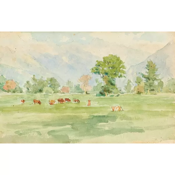Sommerliche Landschaft mit weidenden Kühen