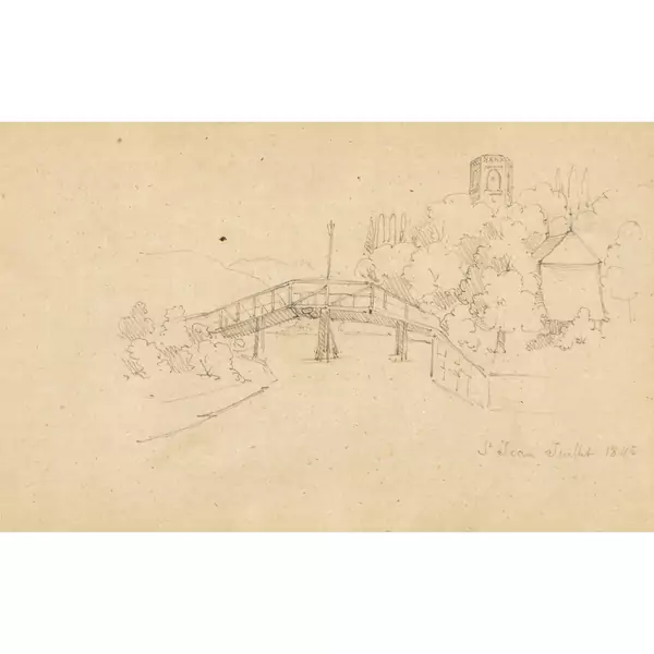 Landschaftsstudie mit Holzbrücke
