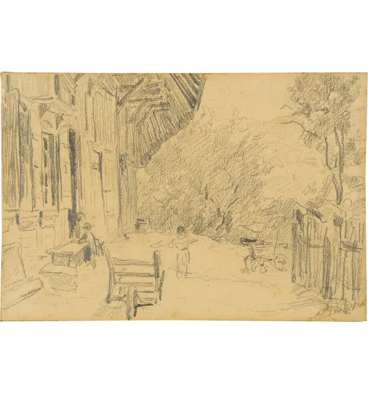 Albert Anker — Vorplatz des Künstlerhauses mit spielenden Kindern