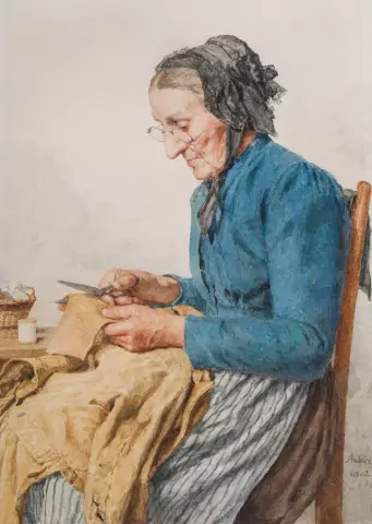 Grossmutter beim Schneidern, 1902