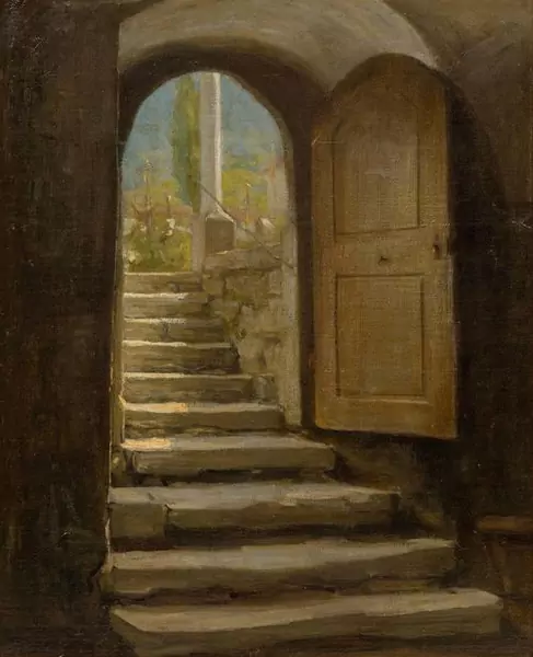 ALBERT ANKER — Treppenaufgang zum Kirchhof. — Koller Auktionen