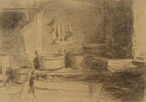 ALBERT ANKER — Recto: Kücheninterieur. Verso: Sitzender Knabe. 1899. — Koller Auktionen
