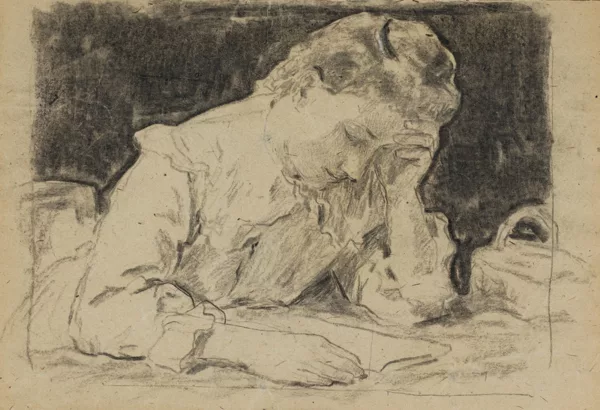Albert Anker — Albert Anker (1831-1910), Femme à la lecture, fusain