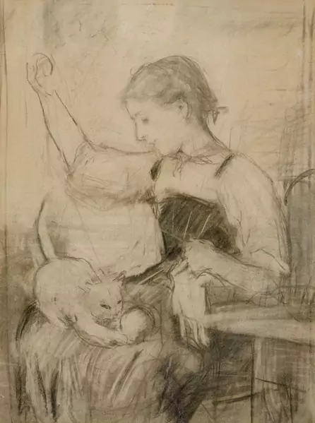 ALBERT ANKER — Mädchen mit einer Katze spielend. Um 1887. — Koller Auktionen