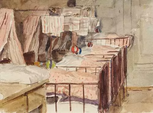 ALBERT ANKER — Room with children's beds. — Koller Auktionen