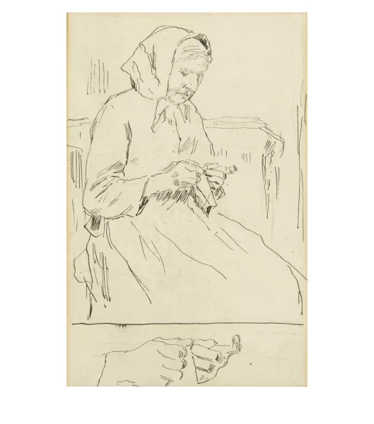 Albert Anker — Strickende Bäuerin und Handstudien / Lesende Bäuerin (rückseitig)