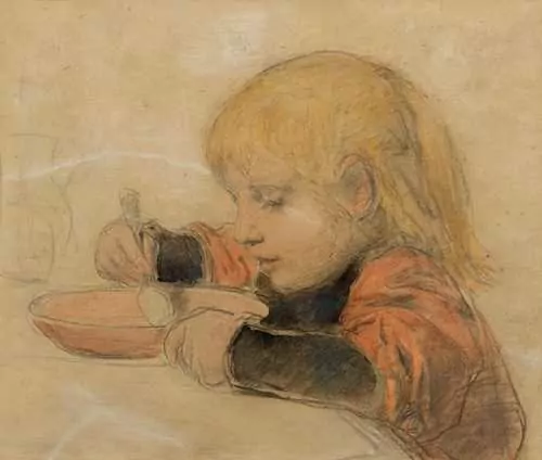 ALBERT ANKER — Suppe essendes Mädchen. — Koller Auktionen