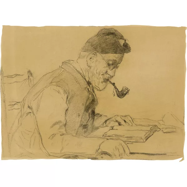 Albert Anker — Alter Bauer mit Pfeife beim Lesen (recto) - Junges Schulmädchen (verso)