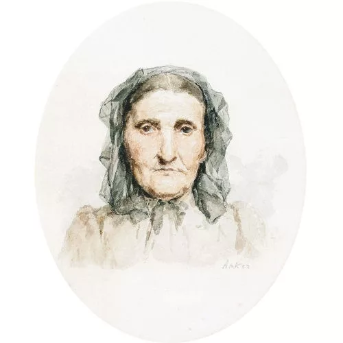 Albert Anker — Porträt einer Frau mit Kopftuch.