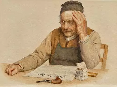 ALBERT ANKER — Seeländer Bauer beim Zeitung lesen. 1909. — Koller Auktionen