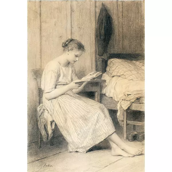 Albert Anker — Die Gotthelf Leserin — Galerie Kornfeld