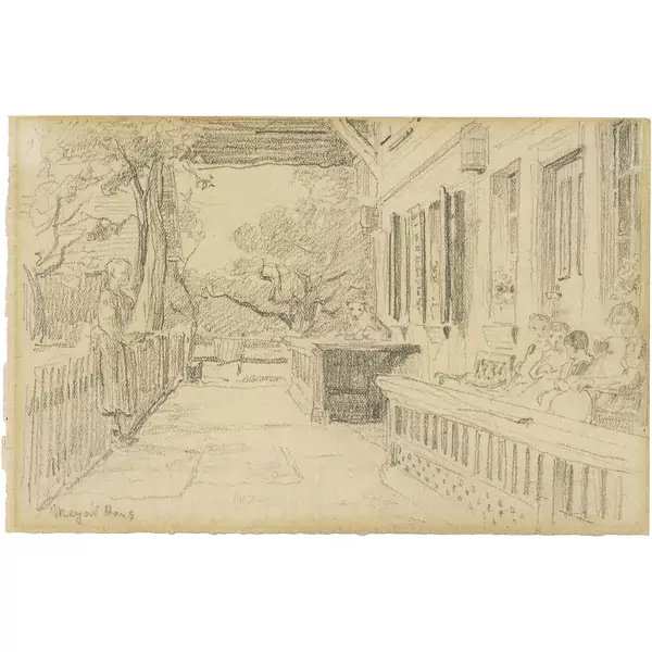 Albert Anker — Veranda mit Kindern (Margrit Haus) — Galerie Kornfeld