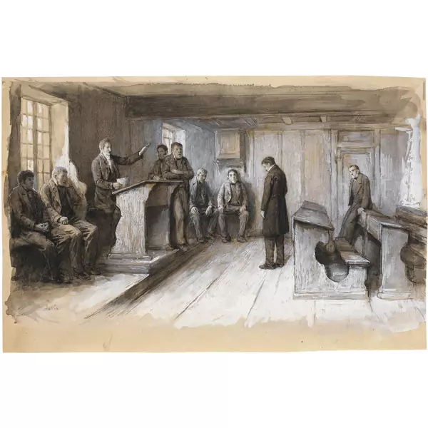 Albert Anker — Examen - vor dem Schulrat Illustration zu Jeremias Gotthelfs "Leiden und Freuden eines Schulmeisters" — Galerie Kornfeld