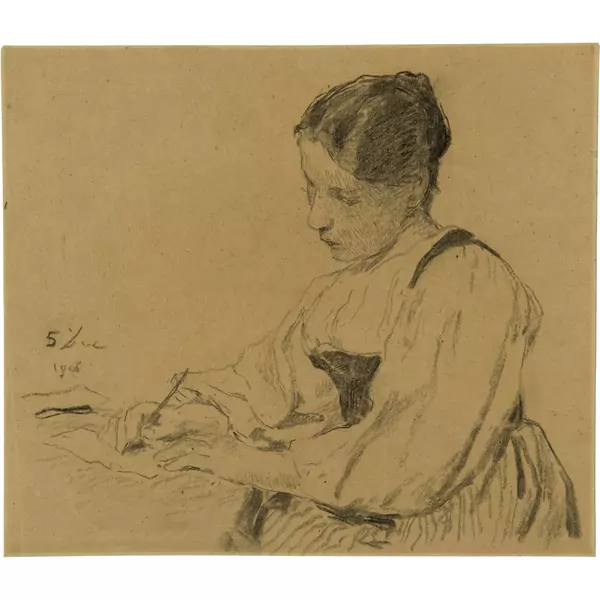 Albert Anker — Schreibende Bauersfrau — Galerie Kornfeld