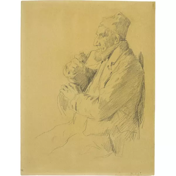 Albert Anker — Alter Mann mit Pfeife (recto) - Alter Mann mit Stock (verso) — Galerie Kornfeld